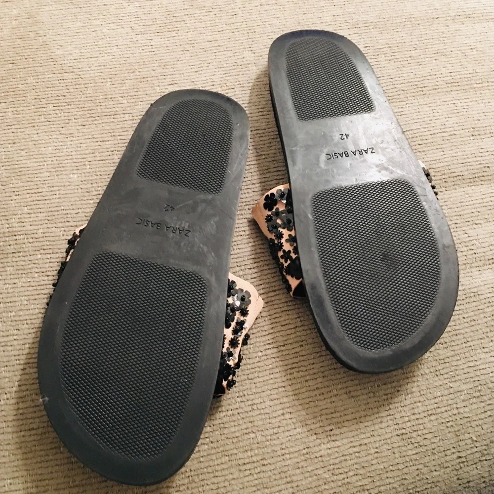 Zara Basic Floral Bead Rhinestones Black Pink Slide Sandals Size 42 - Picture 7 of 8